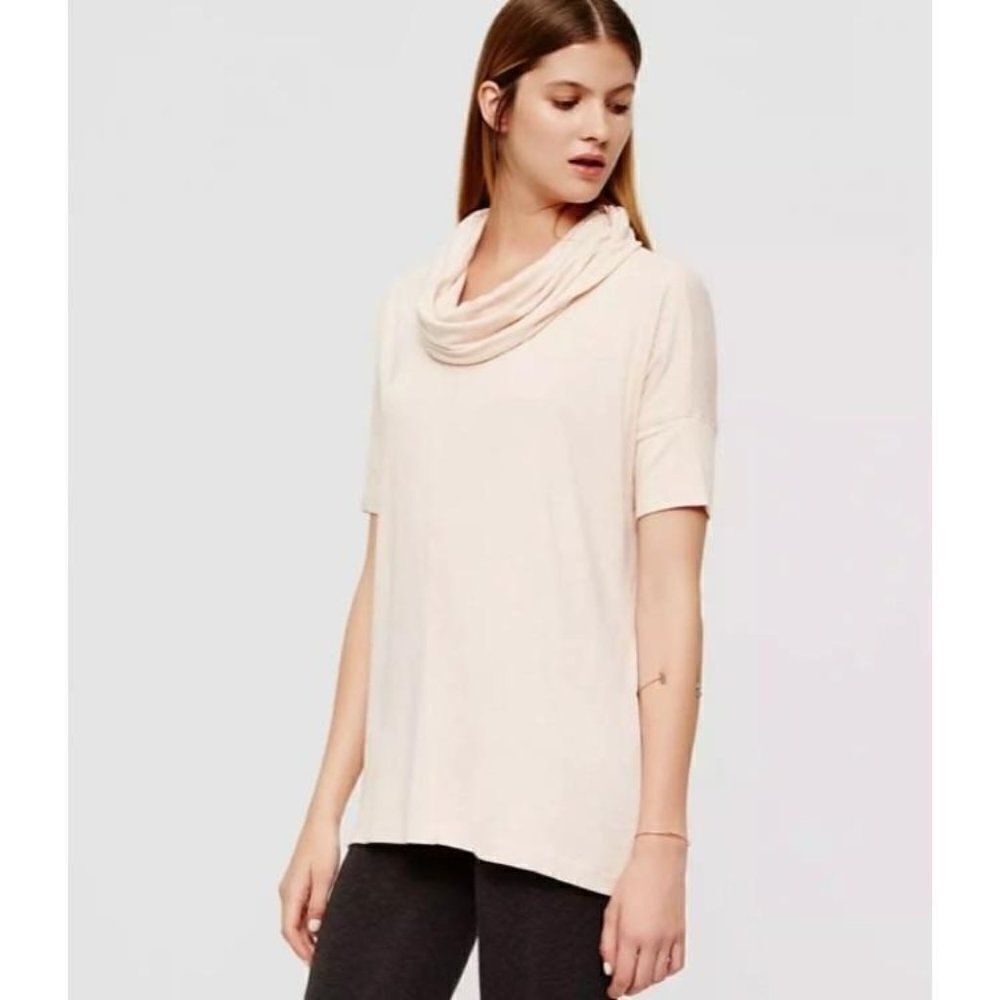 Lou & Grey Signaturesoft Cowl Short Sleeve Tunic Top Small Orange Rayon Stretchy